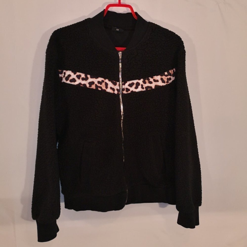 Zyia Active Ladies Size Medium Sherpa Black Full Zip Bomber Style Jacket
